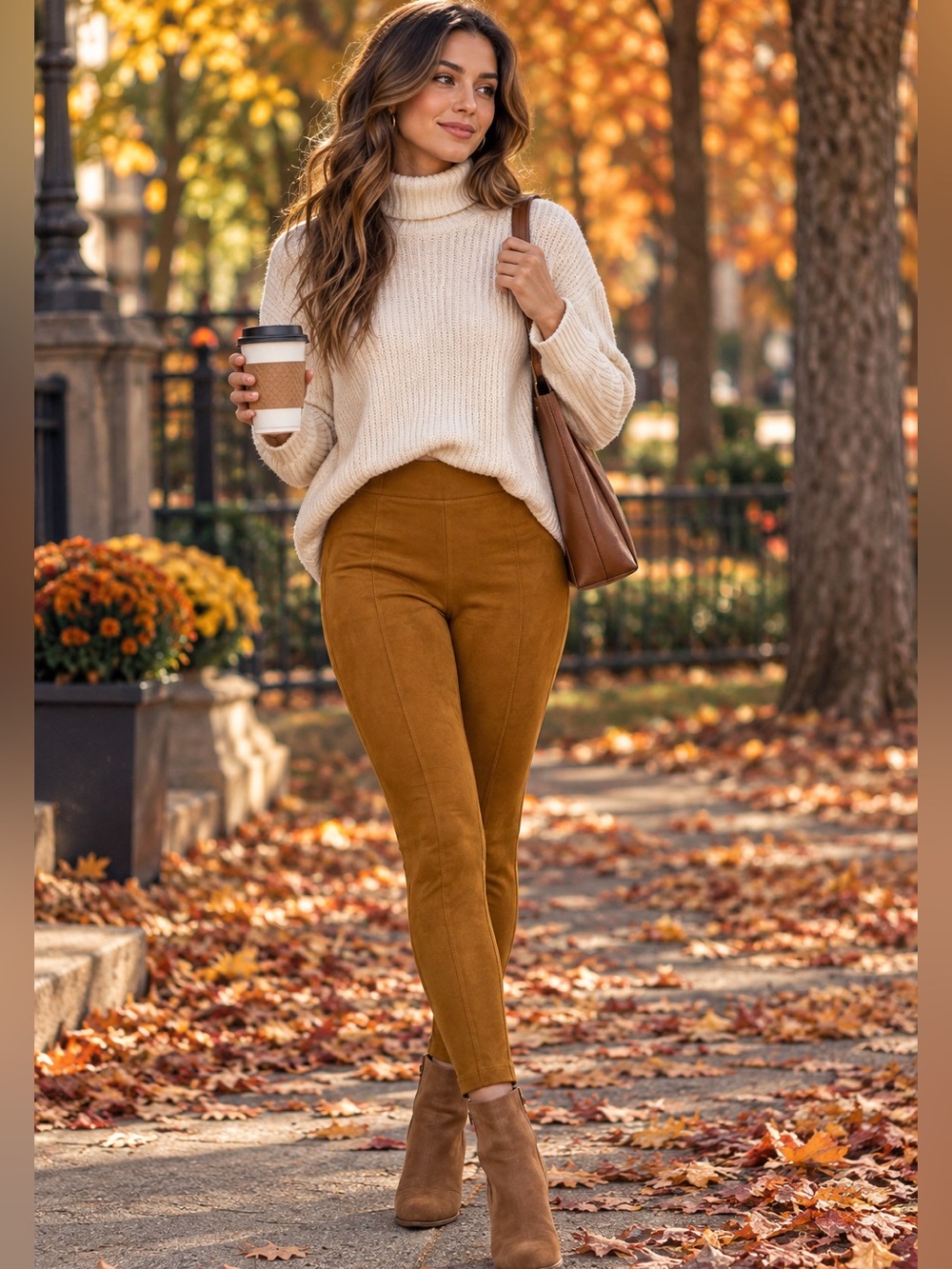 Old Navy High-Waist camel brown faux suede Leggings size small